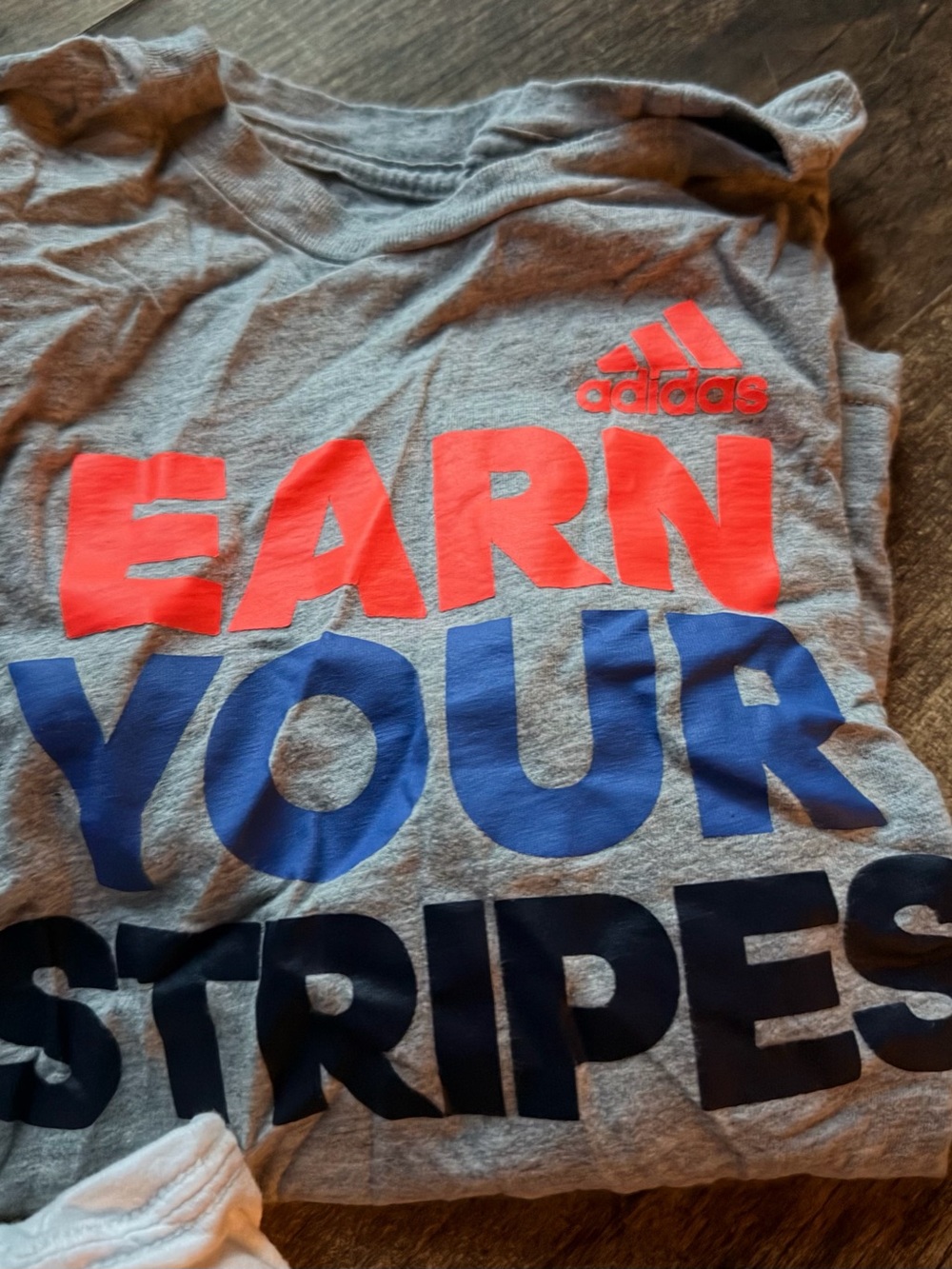 adidas Gray Tee with Bright Red and Royal Blue Graphic